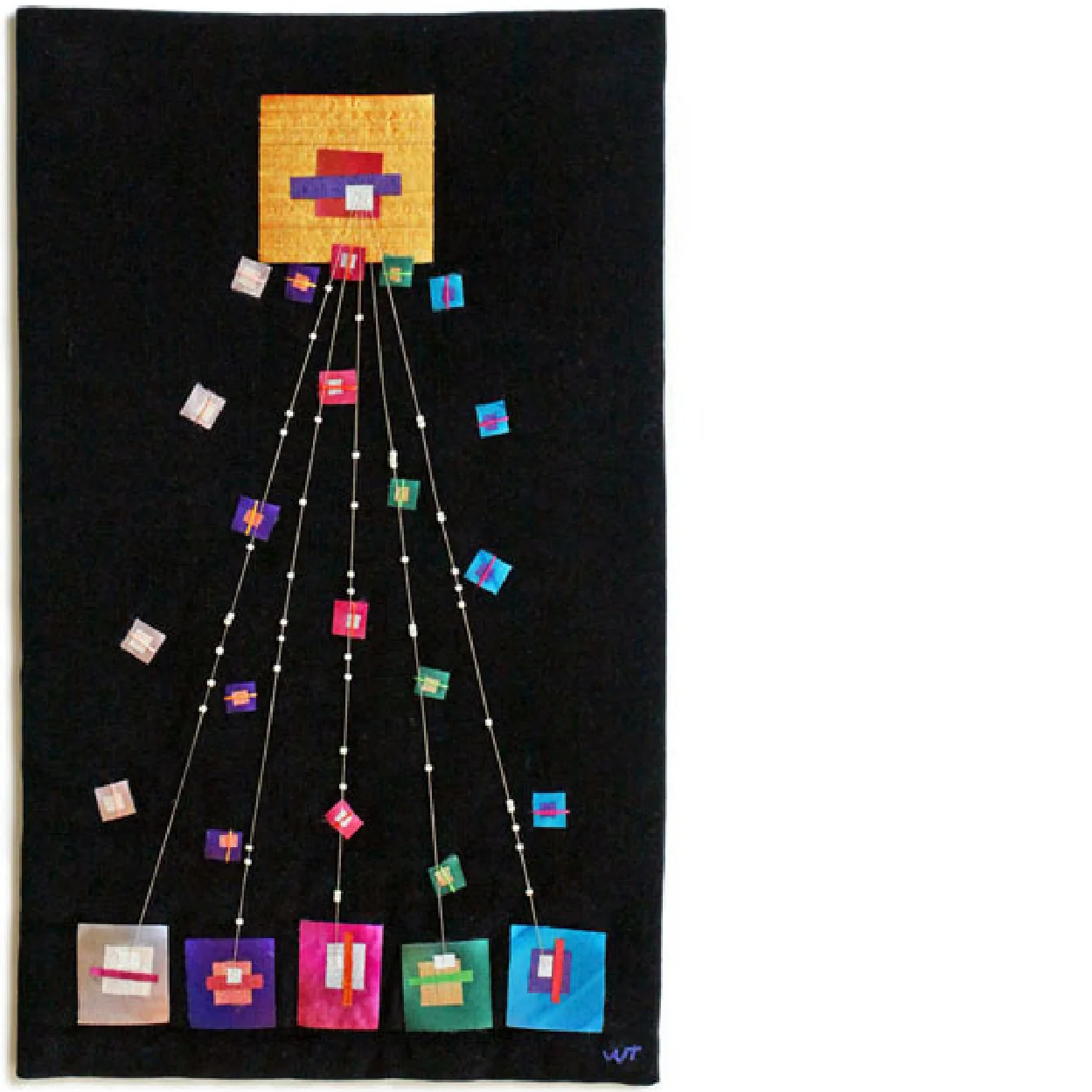 DIALOGUE , 2003 How God engages with everyone at once is beyond me. Hand-dyed silks, velveteen, thread, beads, hand quilted