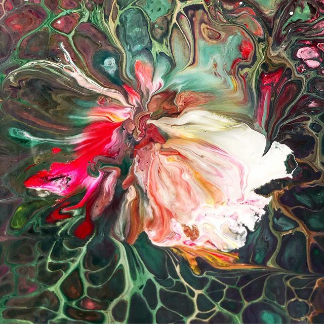 Bright flowerish macros from another &lsquo;Secret Garden&rsquo; series. Happy with the result of a balloon dips technique🤗 Reminds us a flower painting of the Dutch Golden Age😉 artsyland_amsterdam#fluidart#fluidartist#flowers#abstractflowers#secre