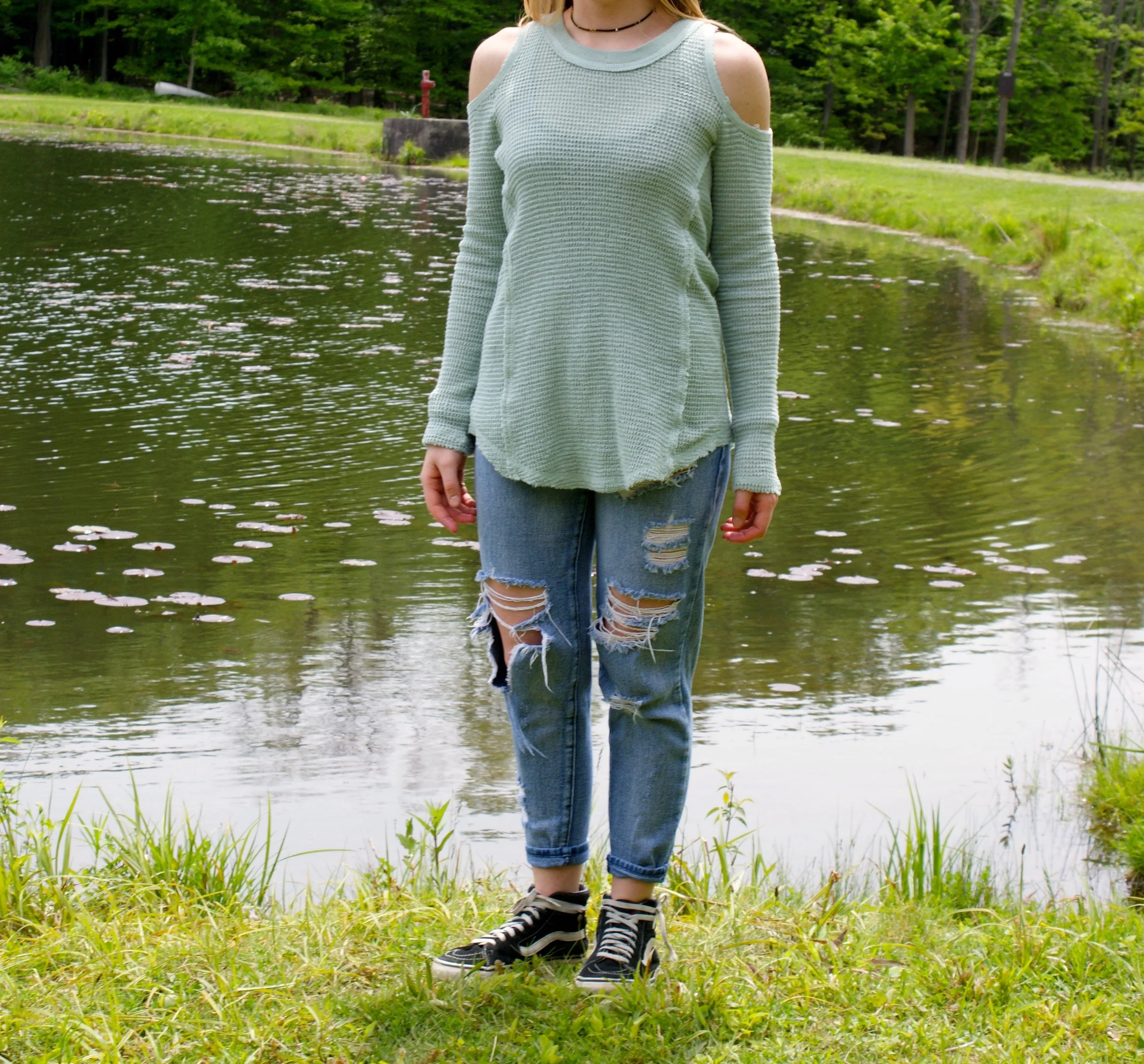 Elan Teal Peek a Boo Sweater