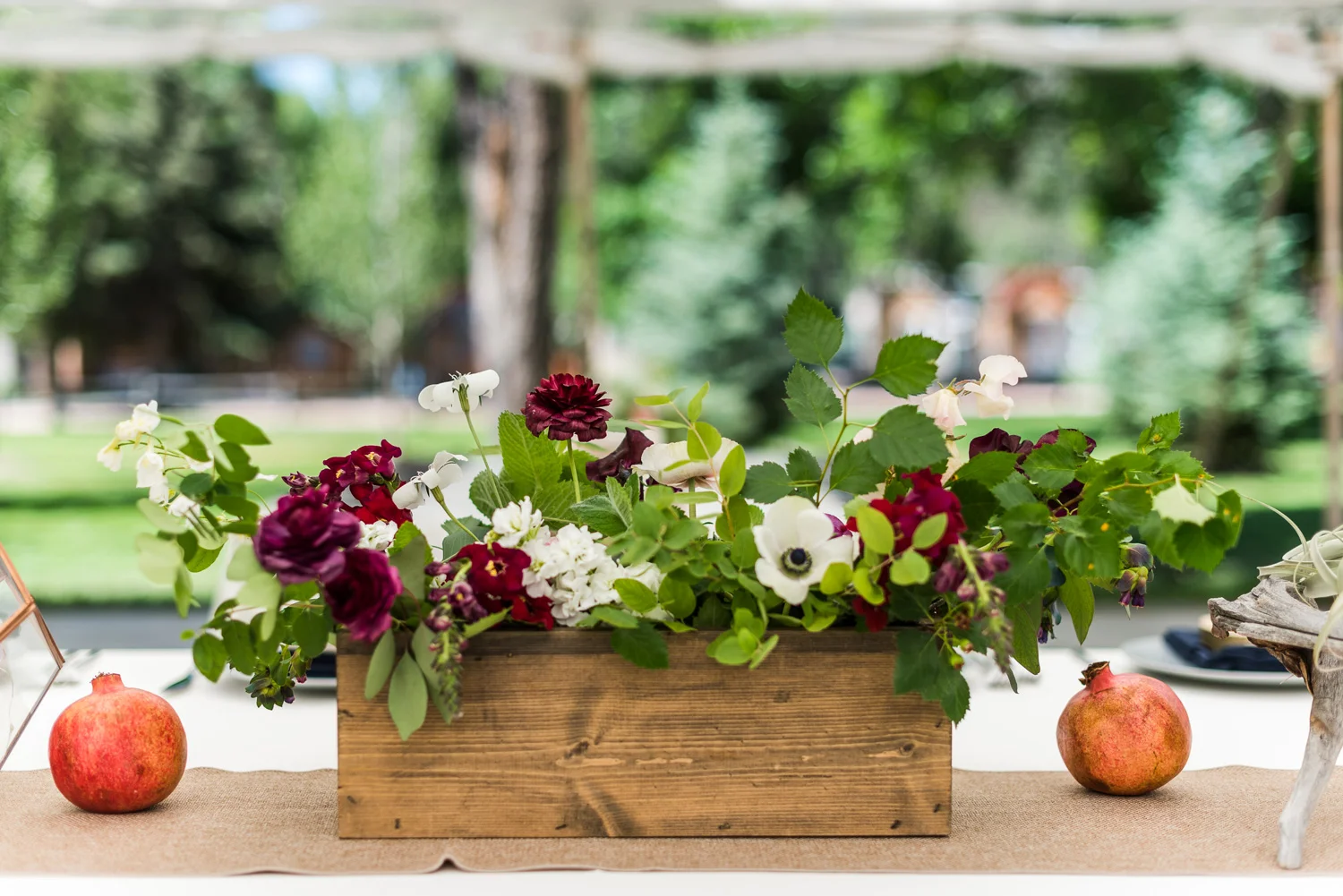 Large wooden box centerpiece