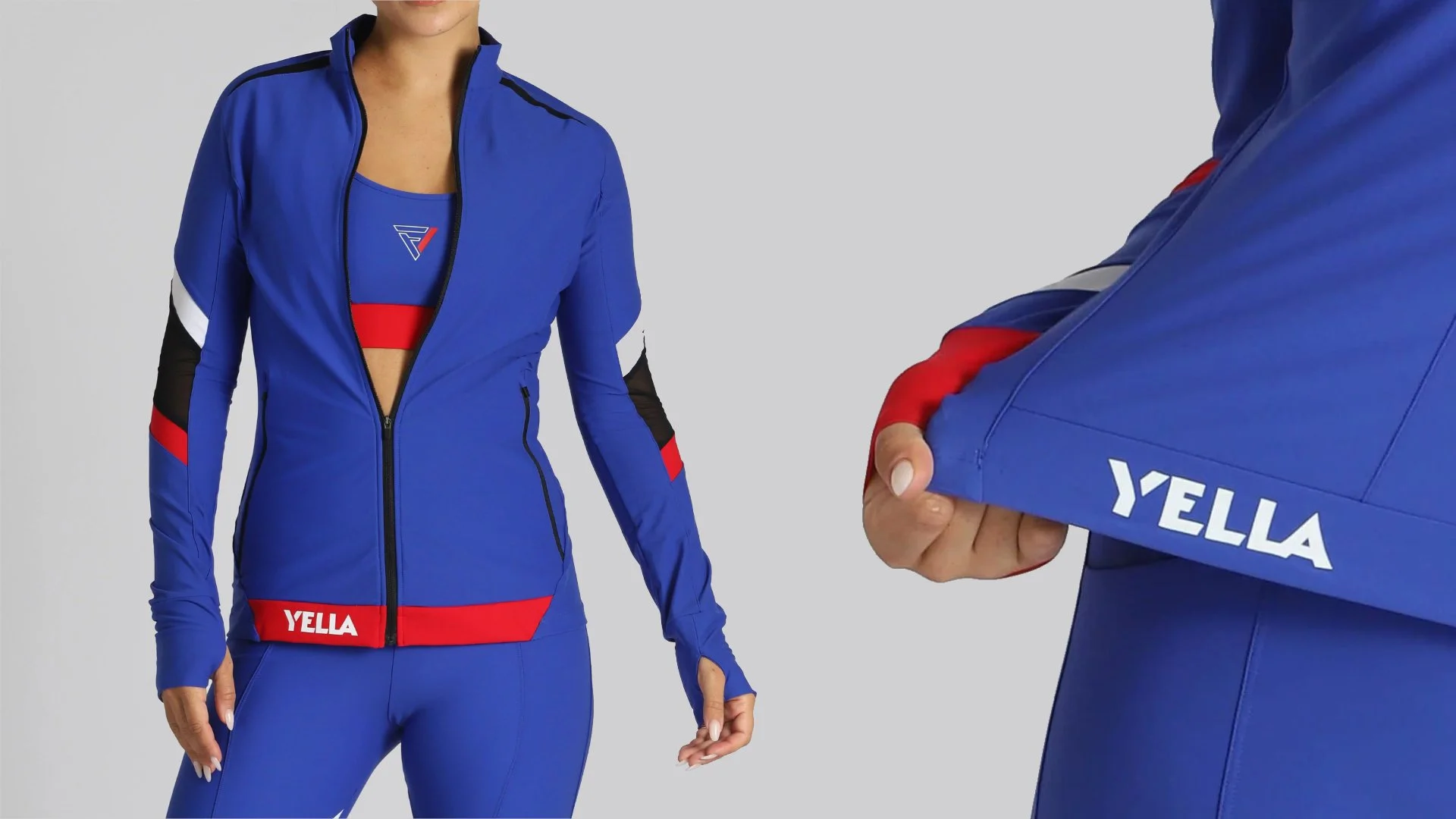 Yella Activewear branding on model wearing athletic wear 