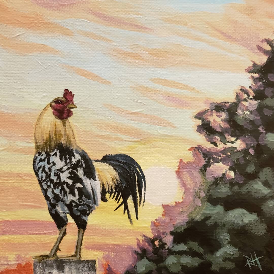 Rooster at Dawn, 6"x6"