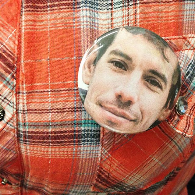 Limited edition Honnold buttons now available at the Highline Magazine booth at the Banff Mountain Fest. Bring your program down with you and create your own. #inspiringcreativity #40epicyears