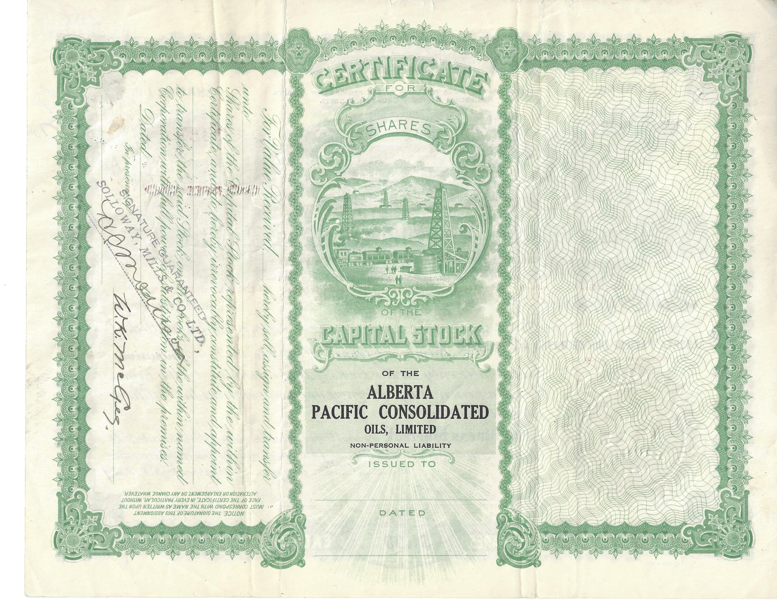 Alberta Pacific Consolidated Oils, Limited 1929 - stock certificate-2.jpg
