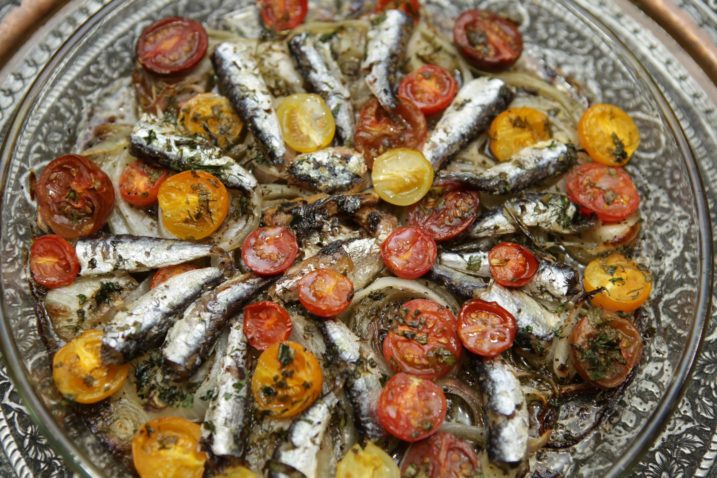 Roasted Sardines and Heirloom Cherry Tomatoes