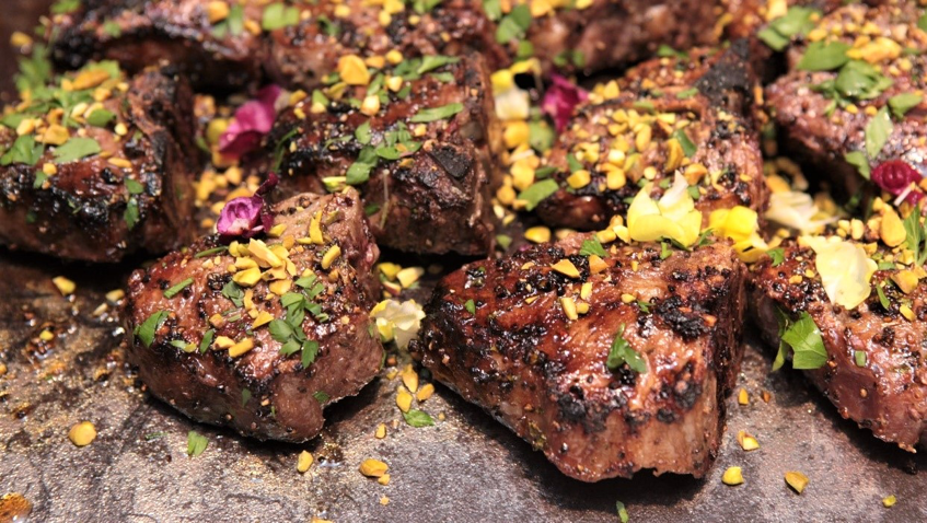 Lamb Chops in Plum Marinade with Pistachio, Sumac and Mint