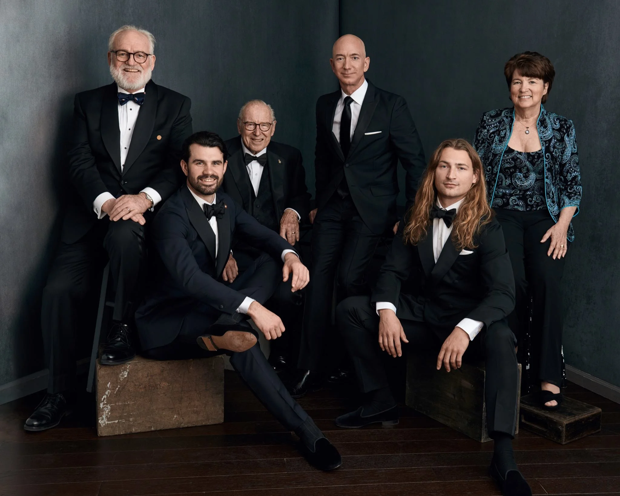 Photo by the amazing Felix Kunze. Right to left David Dolan, Head of Development of the Explorers Club (recipient of the Sweeney Medal) Trevor Wallace (New Explorers Award), Apollo astronaut Captain Jim Lovell (Explorers Medal), Jeff Bezos (Buzz Aldrin Award) Dr. Gino Caspari (New Explorers Award) Dr. Edie Widder (Citation of Merit) 