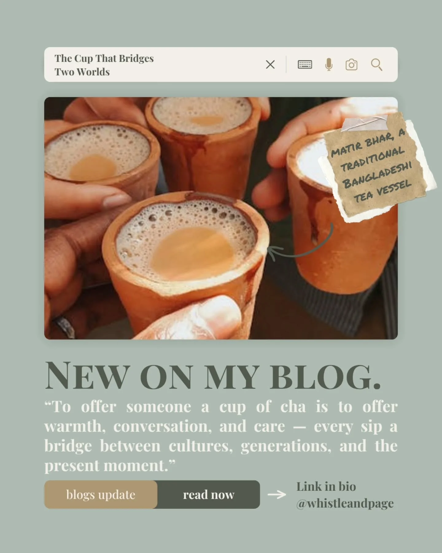 Cha has never just been tea for me &mdash; it&rsquo;s comfort, connection, and a little bit of my roots in every sip. 🍵

From the chaiwallahs (tea vendors) of Bangladesh serving tea in matir bhar clay cups to my studio here in Murrumbateman shaping 