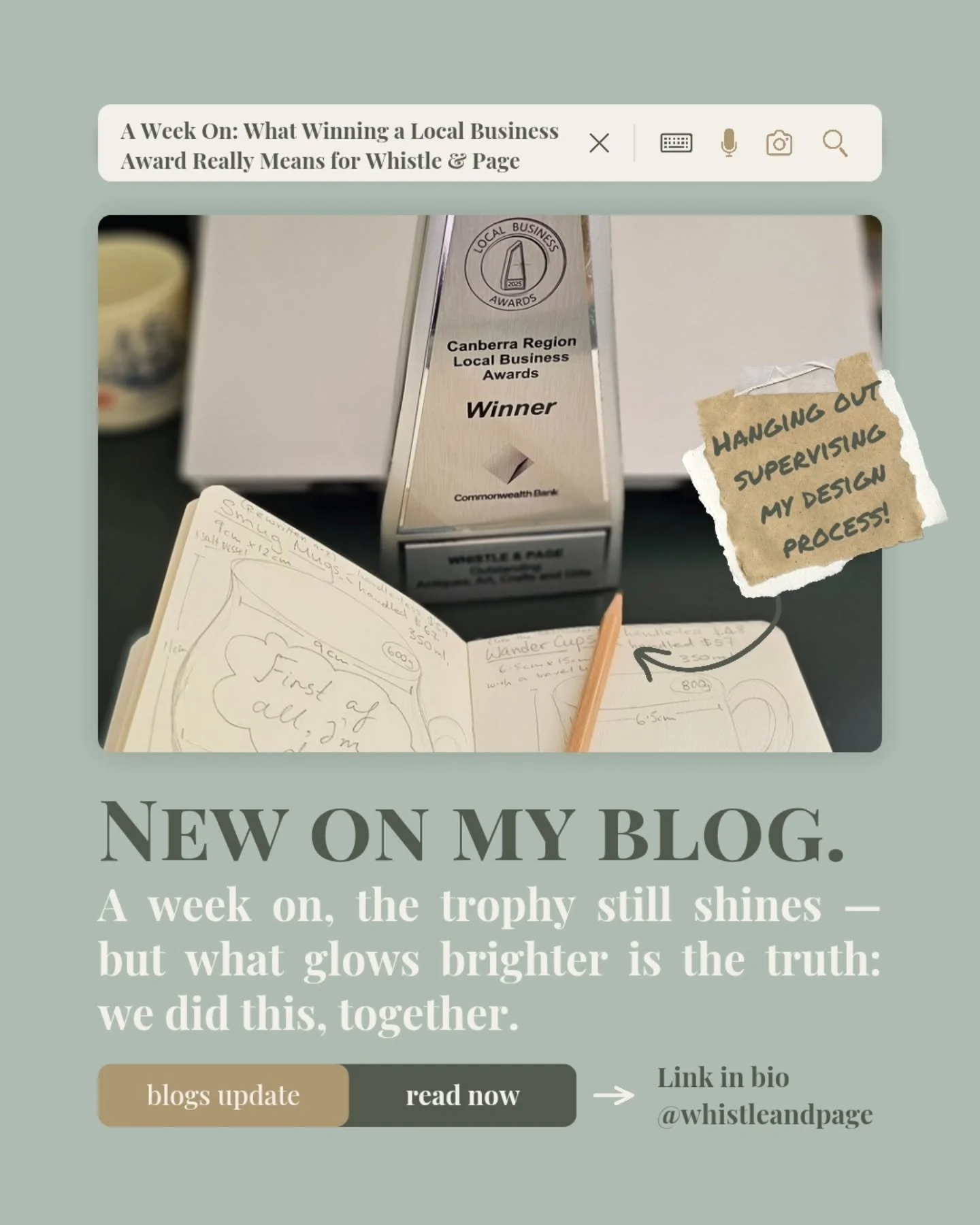 A week on from the win and the trophy has officially taken on a life of its own &mdash; supervising my creative process, posing on the typewriter, and letting River Song and Wilfred sniff it like a suspicious shiny snack.
But beyond the chaos, someth