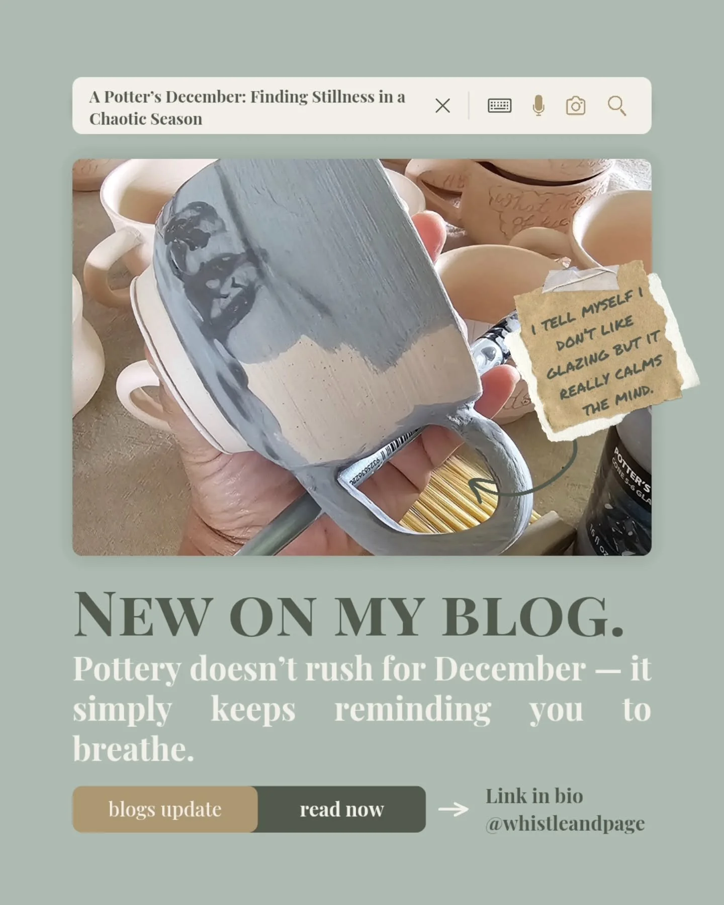 Ever notice how creativity slows the world down?

In my December studio, clay becomes a sweet companion that refuses to hurry &mdash; even when the season does.

If you&rsquo;re craving stillness, this blog might be the deep exhale you need.

www.whi