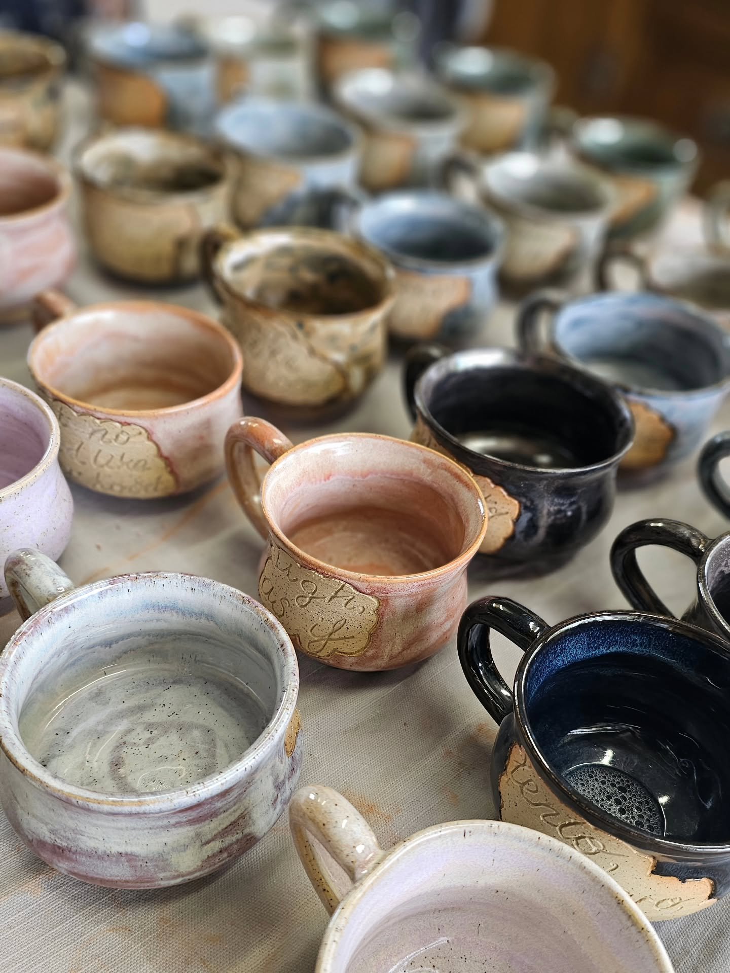 Missing the studio like crazy. But a hot summer&rsquo;s day + a Colorbond shed = absolute disaster.

The mugs wait in formation, looking smug and patient, while I keep my hands off the clay and in the pages.

Distance makes the heart grow fonder.
And