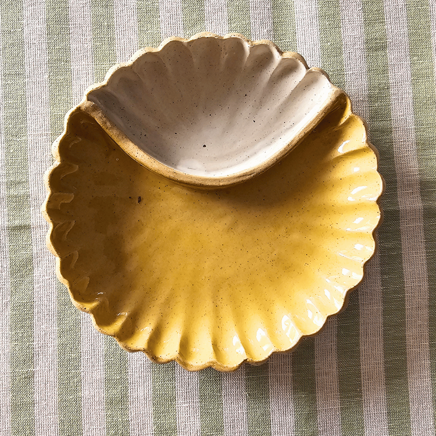 Handbuilt snack plate with curved divider