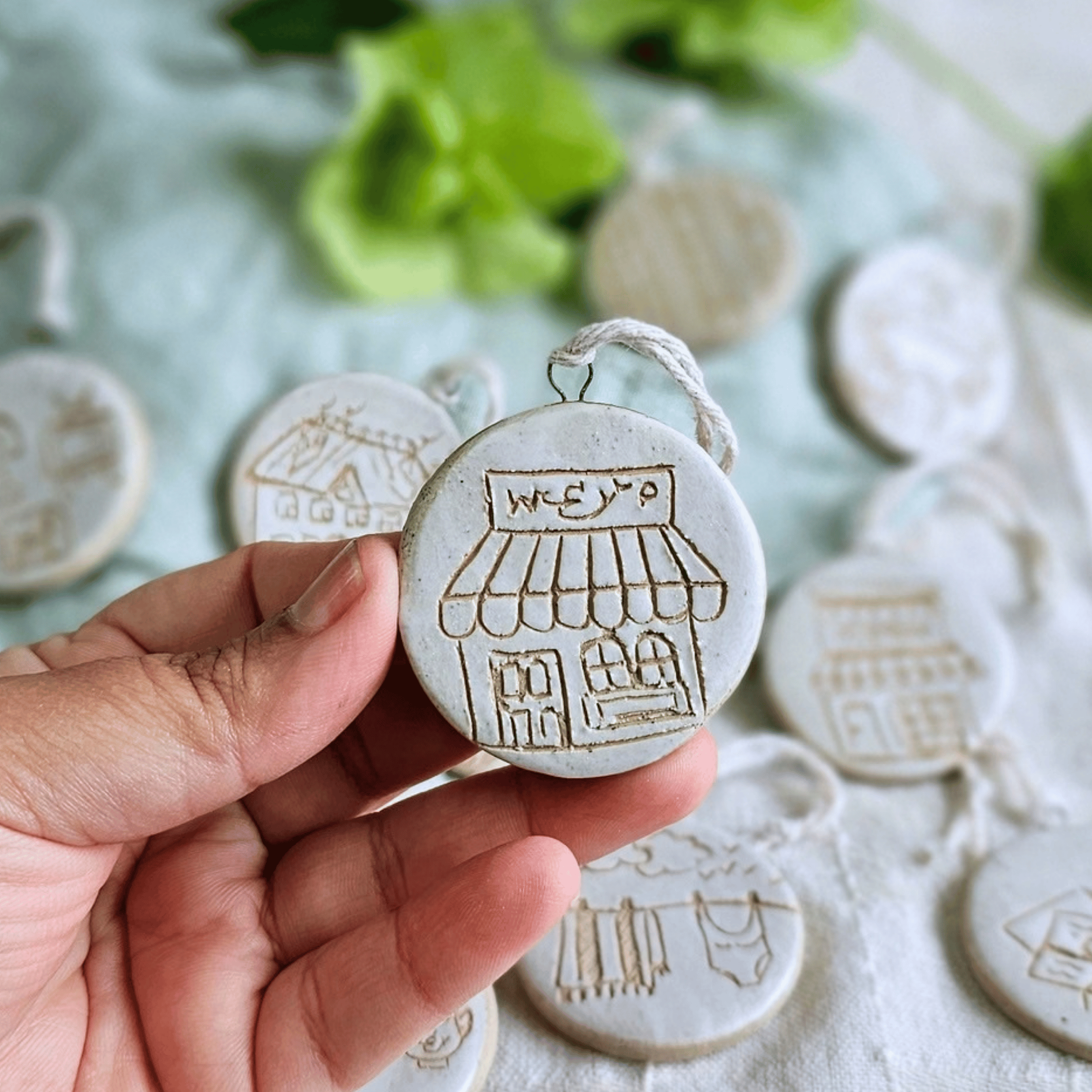 Ornaments_sgraffito_white glaze_in hand_shopfront.png