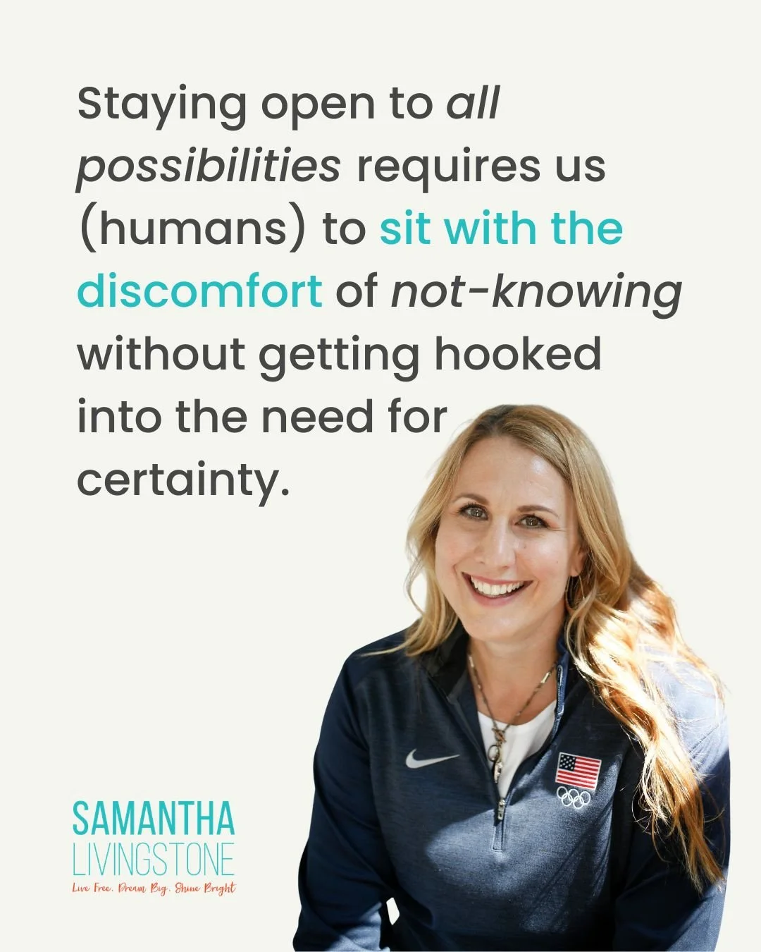 I still squirm a bit with the certainty of uncertainty. ⁠
⁠
I&rsquo;ve learned to turn the squirminess into a little dance (for real) to bring some lightness to our human brain&rsquo;s preference to KNOW outcomes before they unfurl. ⁠
⁠
I get my body