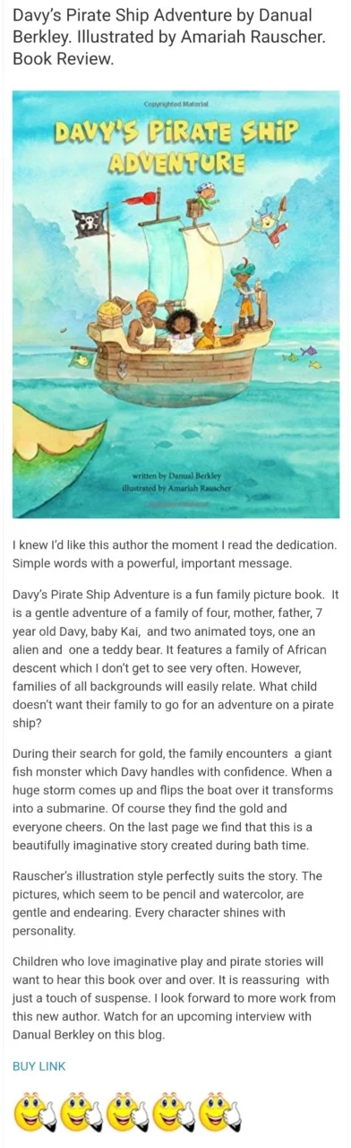 https://bferrante.wordpress.com/2018/06/27/davys-pirate-ship-adventure-by-danual-berkley-illustrated-by-amariah-rauscher-book-review/