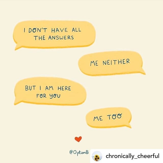 Shared from @chronically_cheerful Support can be as simple as holding space for each other ✨
Via @optionb 
How many of you have the instinct to fix or solve a problem when you see someone else suffering? 🙋&zwj;♀️
Growing up, many of us learned that 