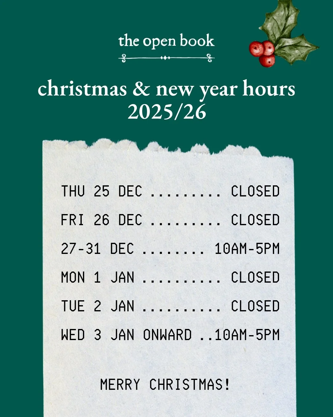🎄 Meri Kirihimete! 🎄

We are closed on Christmas Day, Boxing Day, New Year's Day and January 2nd, otherwise we are open from 10am to 5pm for all your bookish needs!

Our online store is always open, just in case you need a good scrolling activity i