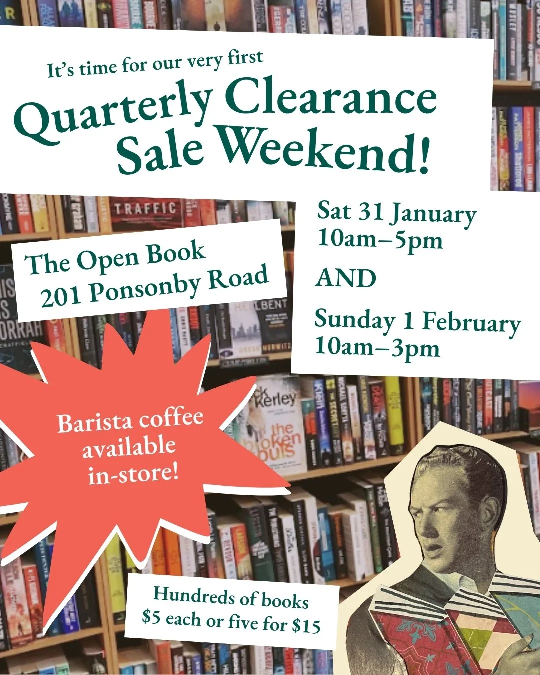 Our first clearance sale of the year is on the horizon, and we're bringing in 2026 with a bang &ndash; this time the sale continues for TWO days!

From 10am to 5pm Saturday, and 10am to 3pm Sunday, come and browse ~1,500 clearance books &ndash; all $