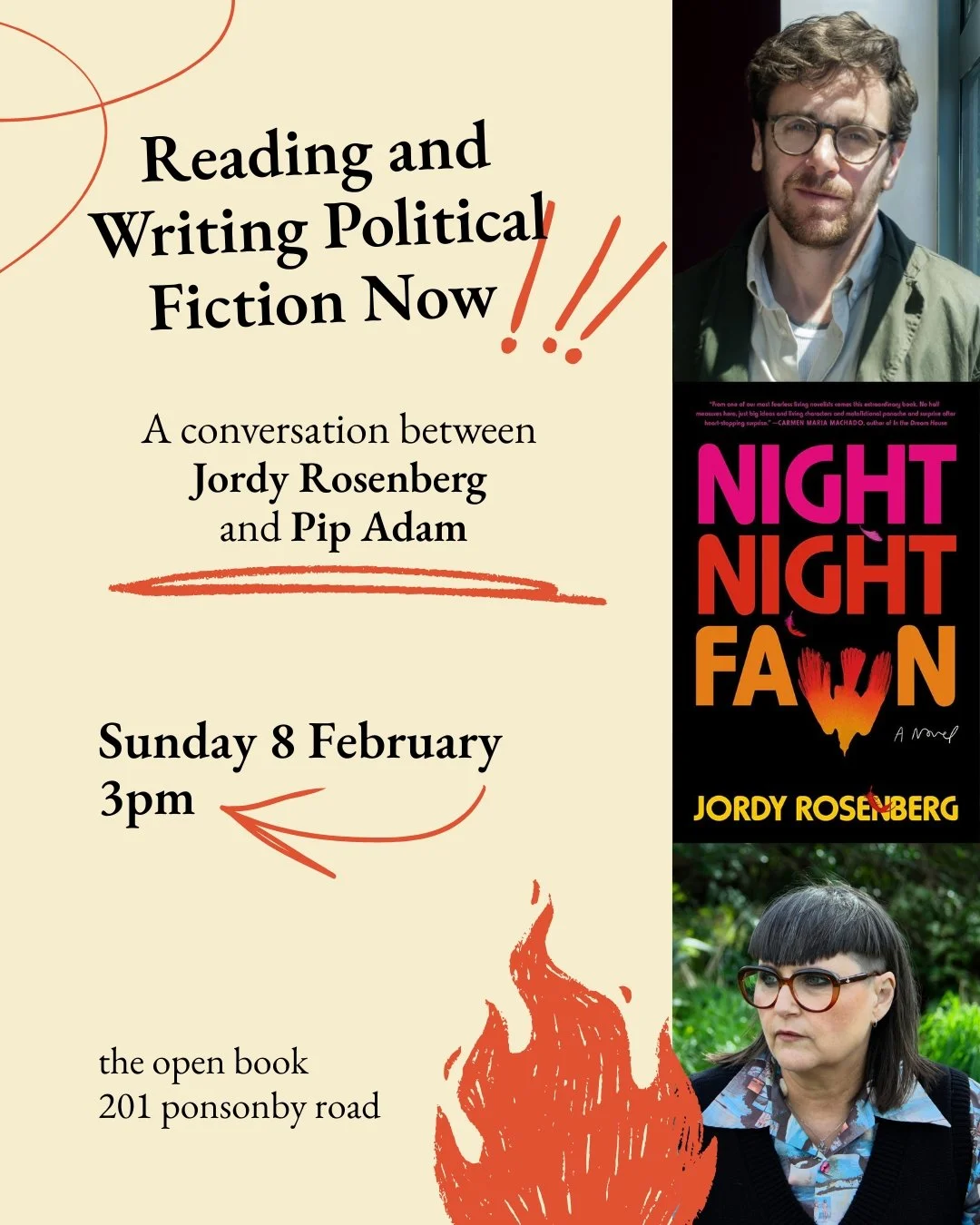 ⭐️ EVENT: Reading and Writing Political Fiction Now ⭐️
Sunday 8 February 3pm
The Open Book

Writers Jordy Rosenberg and Pip Adam discuss the literatures of a resurgent Left in the shadow of the Far Right. What is it to write and read political fictio