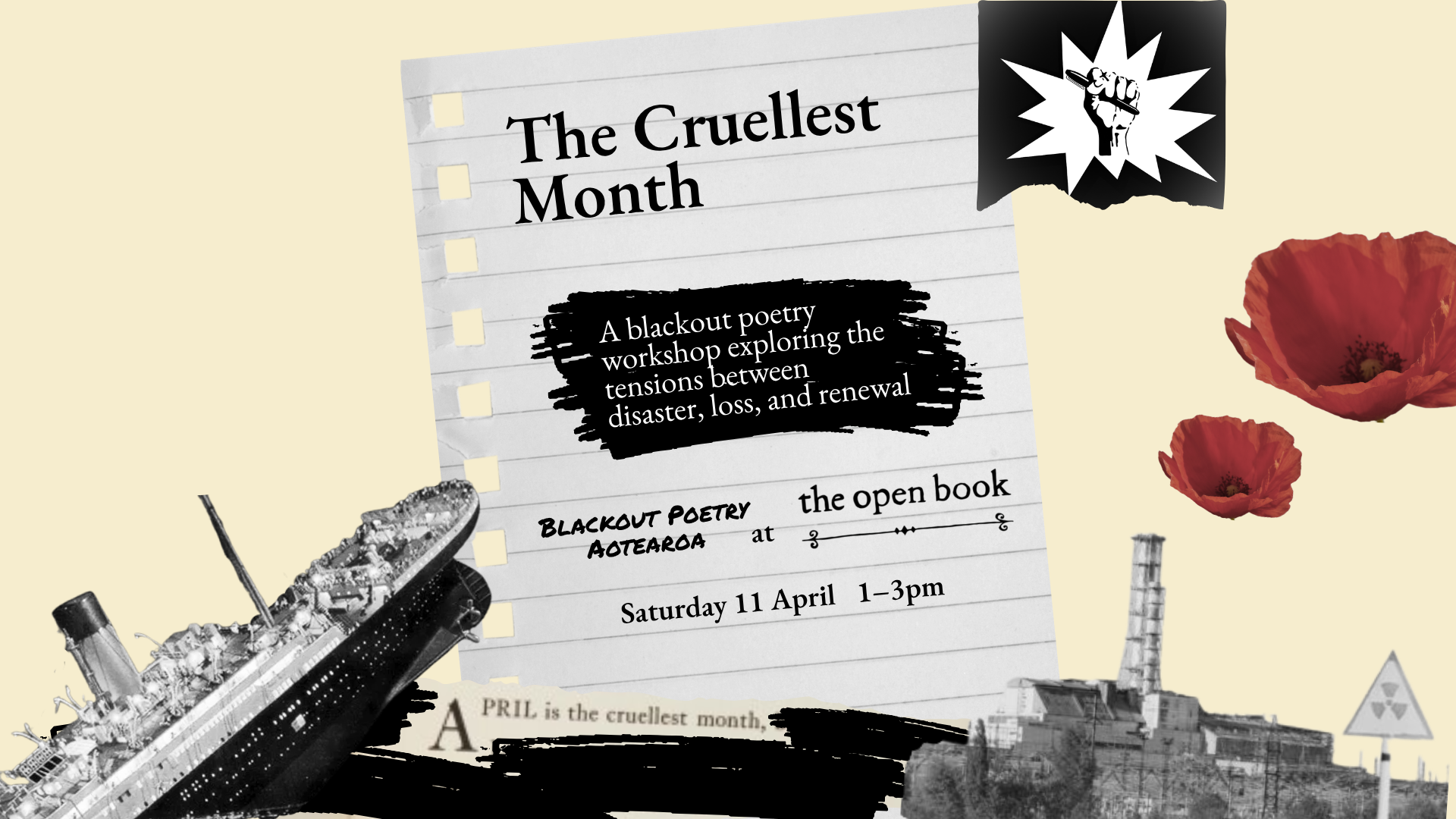 The Cruellest Month: A blackout poetry workshop with Blackout Poetry Aoteroa