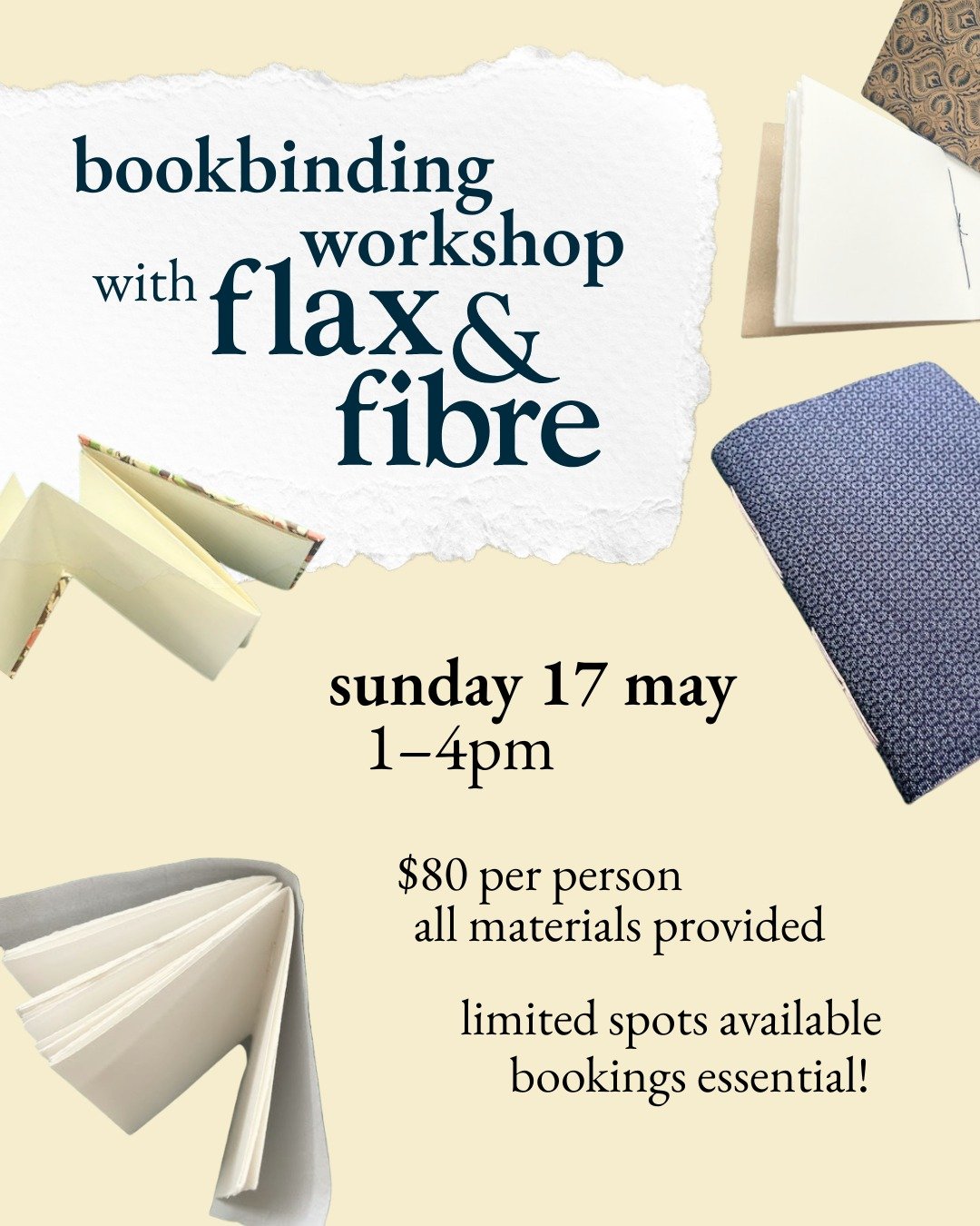 📖 EVENT: An afternoon of bookbinding with @flaxandfibre 📚

Learn to make a variety of zines and notebooks at our first bookbinding workshop!

You'll make a variety of book structures, starting with one sheet of paper and progressing to a hand-sewn 