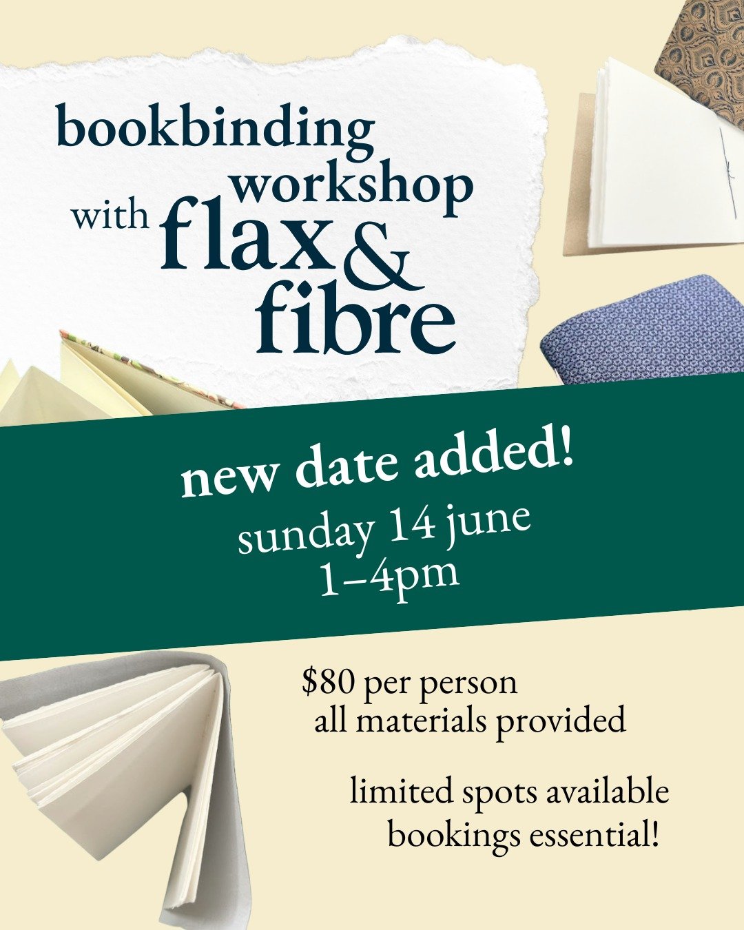 🗓 NEW DATE ADDED 🗓

Due to popular demand, we've added a second bookbinding workshop date! Book your spot now for Sunday 14th June 📖

An afternoon of bookbinding with @flaxandfibre 📚

Learn to make a variety of zines and notebooks at this bookbin
