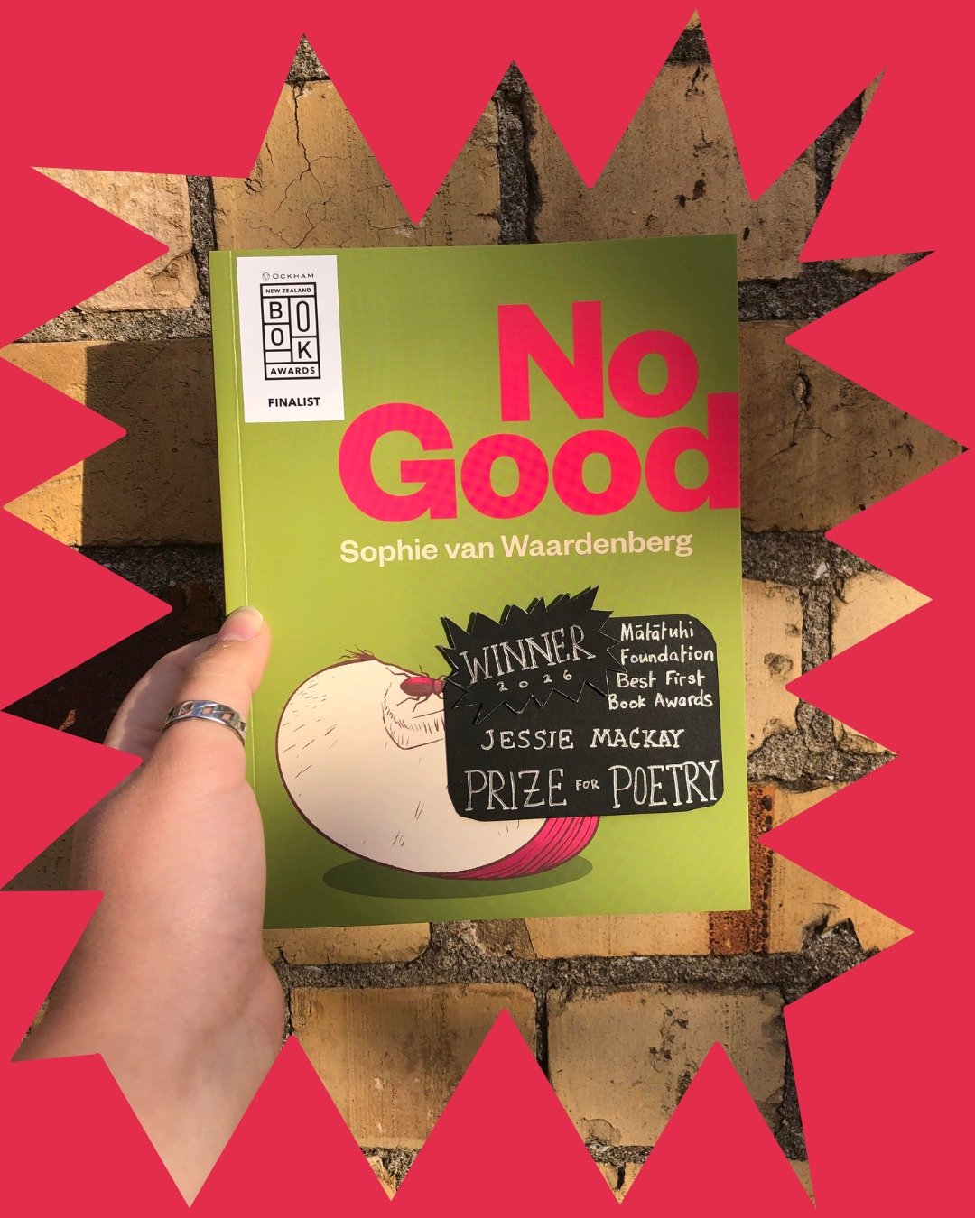 We at our bookshop are immensely proud of The Open Book alumna, friend and regular event reader Sophie van Waardenberg. Incase you haven't heard, at the Ockham New Zealand Book Awards on Wednesday night, Sophie and her debut poetry book 'No Good' wer