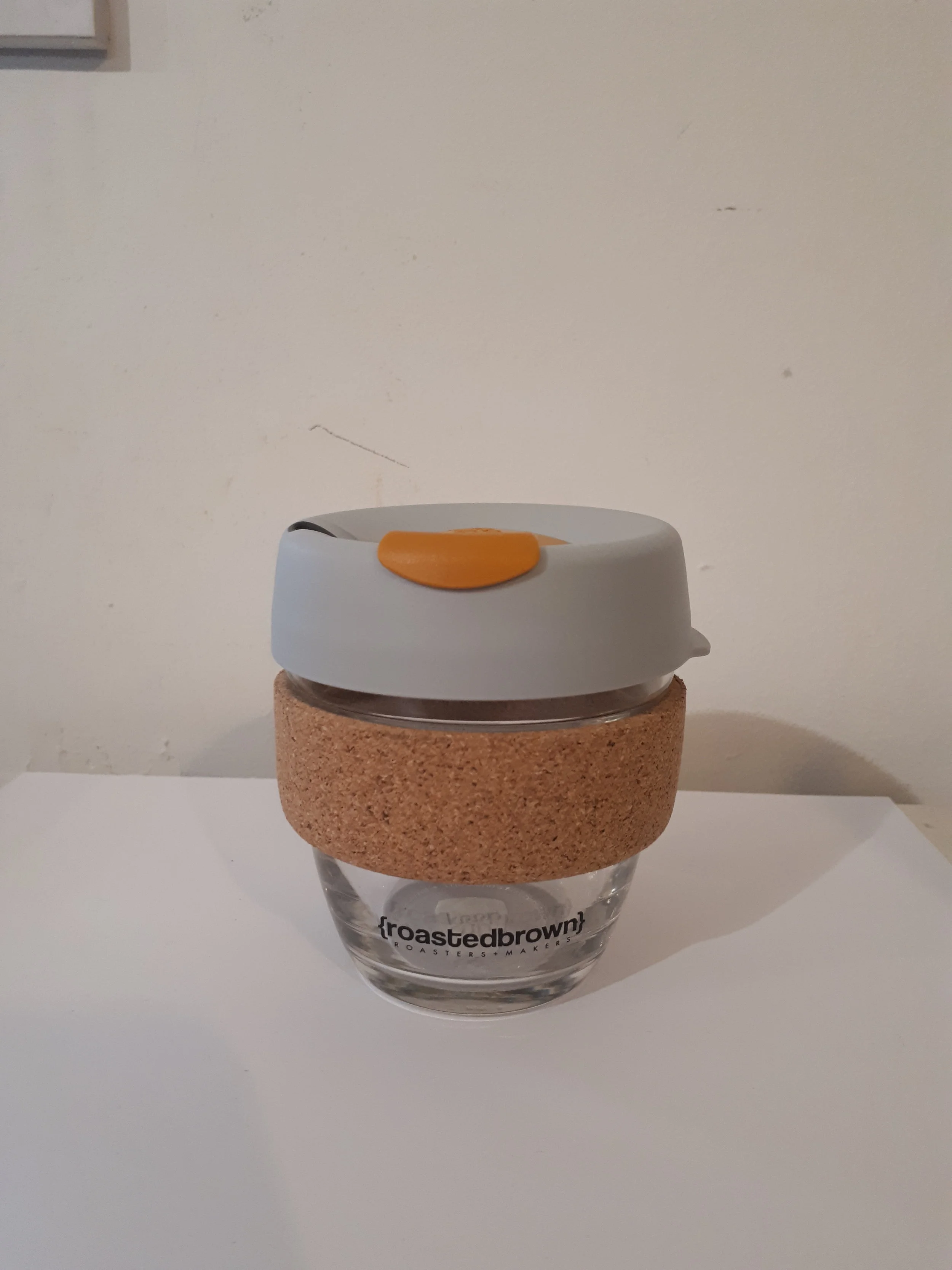 Keep Cup - 8oz | Branded Glass w/ Cork Grey Mustard