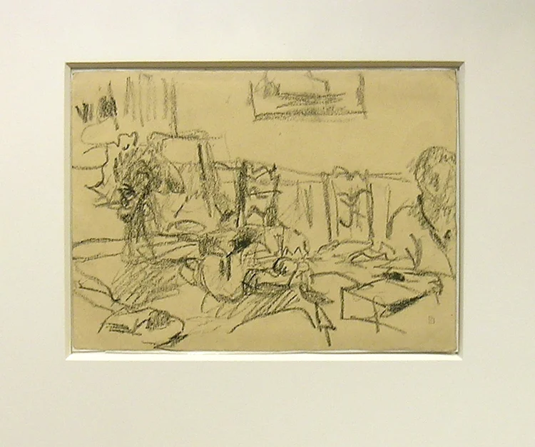 Pierre Bonnard : Bonnard interior scene, charcoal, on, paper, 5.2 x 7.2 crop