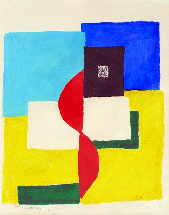 Sonia Delaunay-Terk : Rythme Colour, 1958, gouche, signed 16 x 12 inches