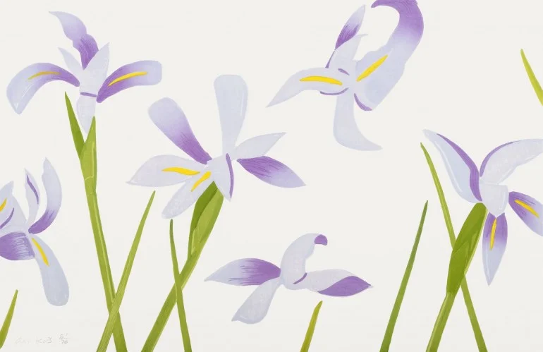Alex Katz : blue flags, 2014, woodblock, ed76, 23.6 x 35.8, 60 x 91 cm