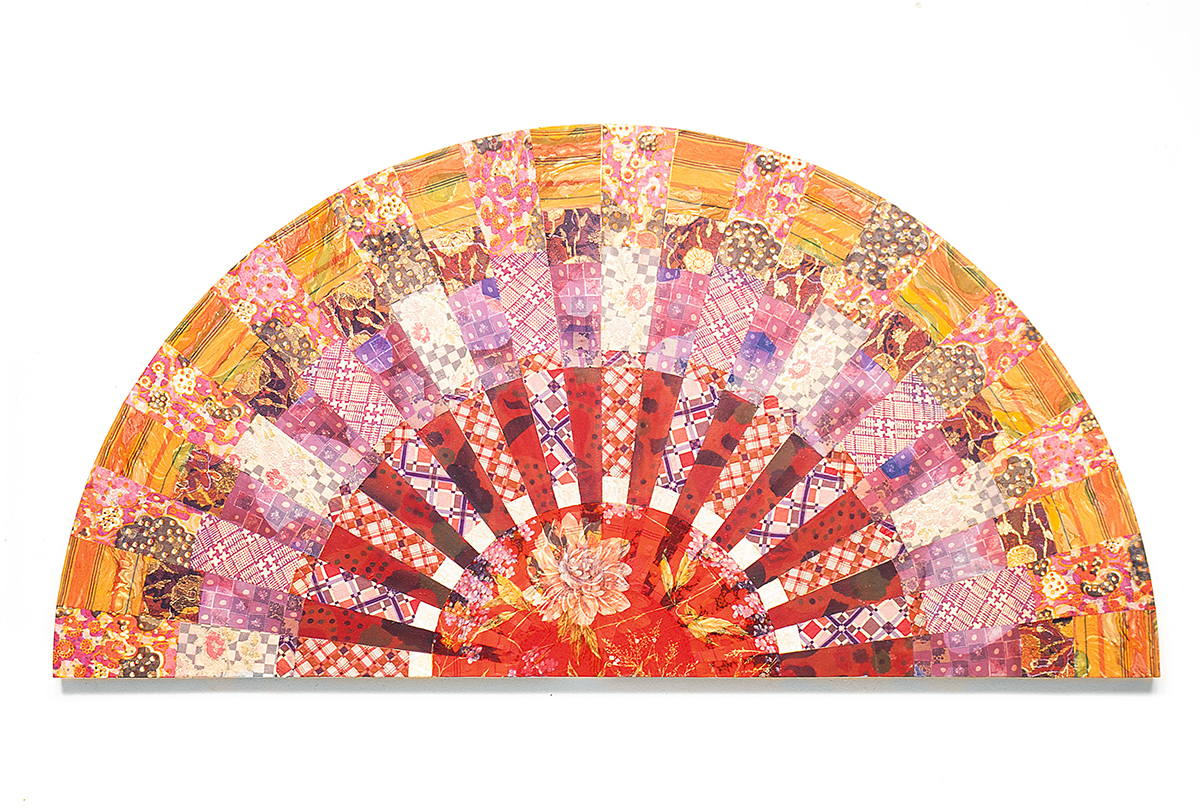 Miriam Schapiro : schapiro, double, rose, 1978, acrylic and fabric on canvas, 48 x 96 in 122 x 244 cm - on hold for exhibition