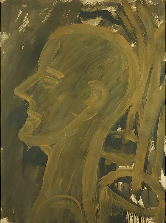 Lester Johnson : ochre head, 1958, oil on paper, 34.25 x 25.75