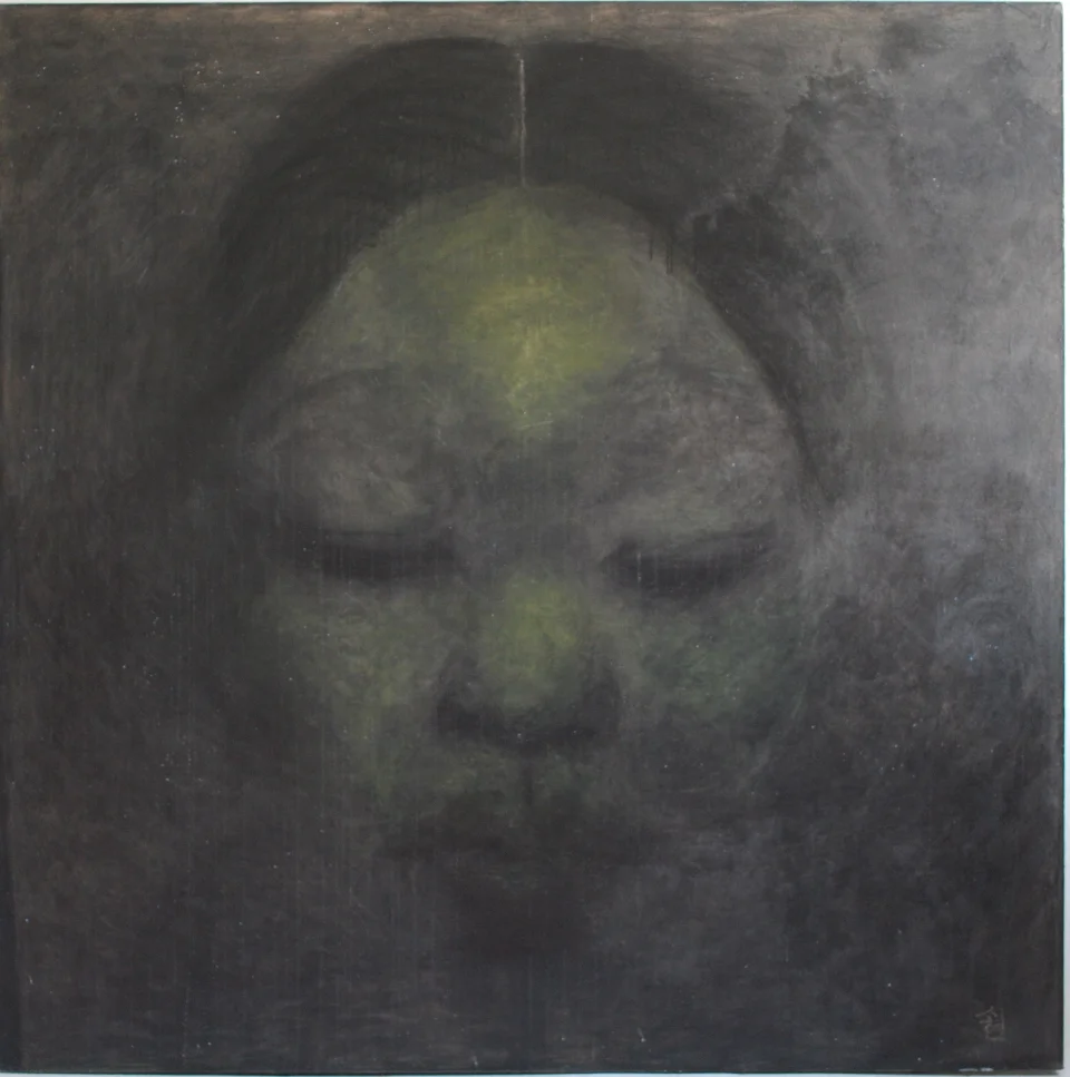 SoHyn Bae : Woman of Josun Dynasty Colossal Head I, 1998, charcoal pigment on canvas, 81x81