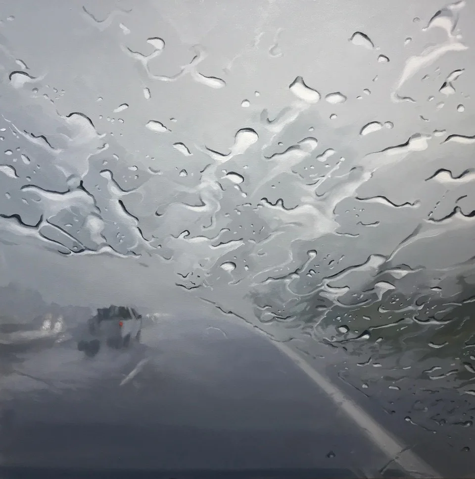 Tritan Braho : Windshield I, 2017, oil on canvas, 30 x 30 inches