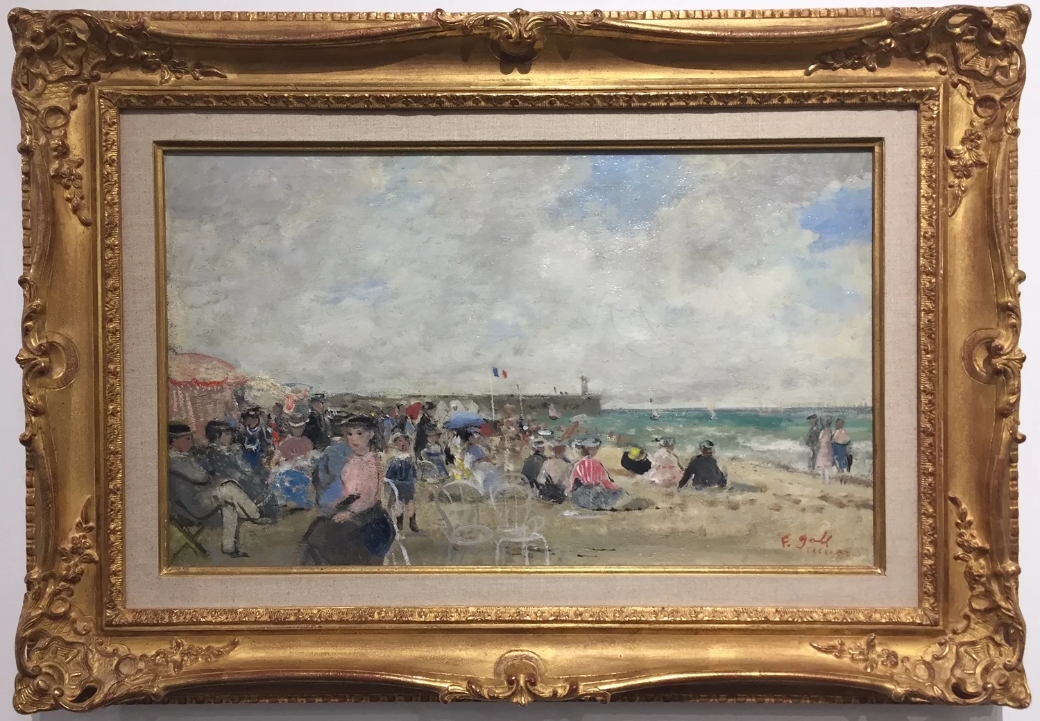 Francois Gall : The Beach at Le Treport, oil on canvas, signed & titled, 13 x 21.5 inches