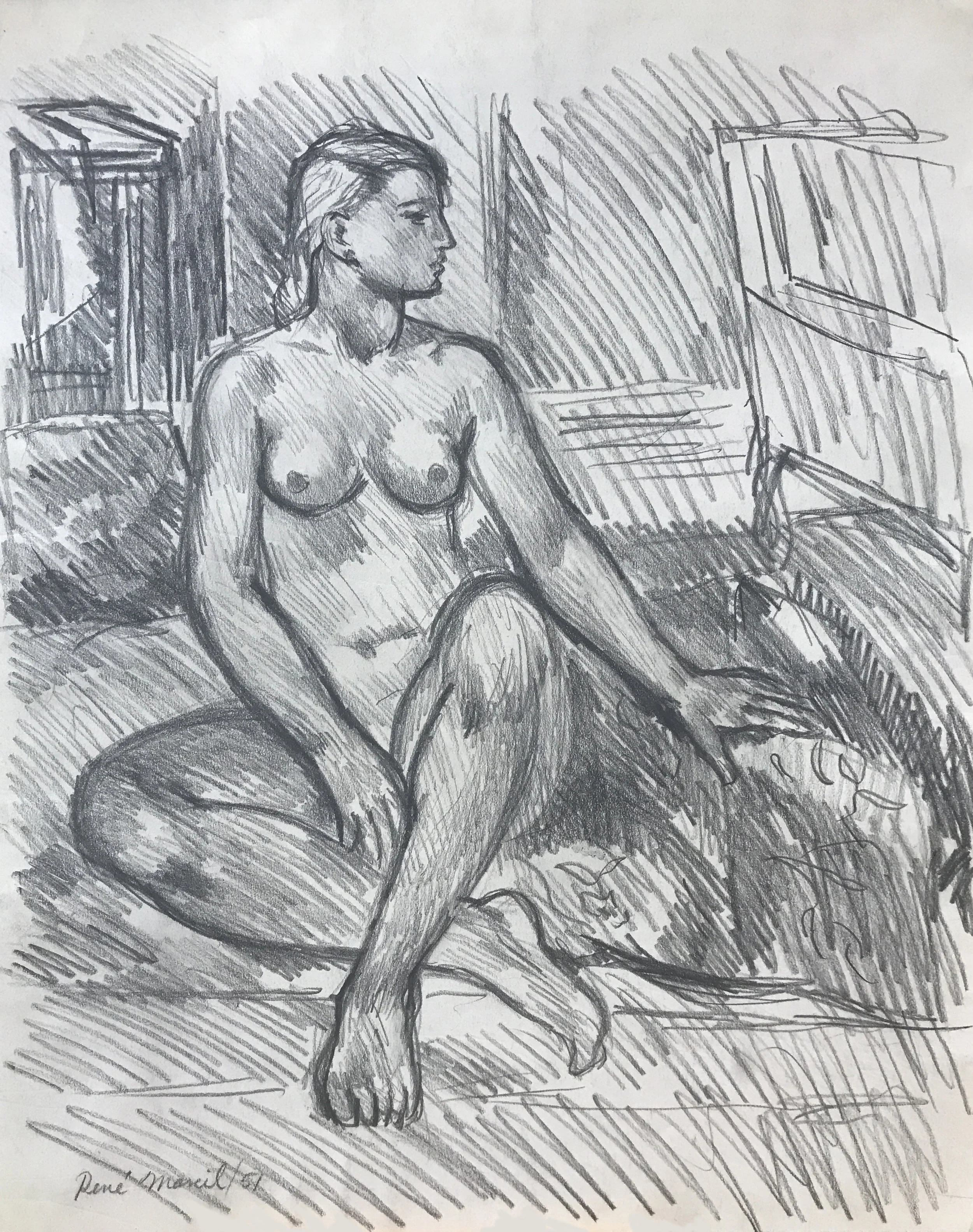 Rene Marcil : Nude, 1951, pencil on paper, 14 x 17 inches