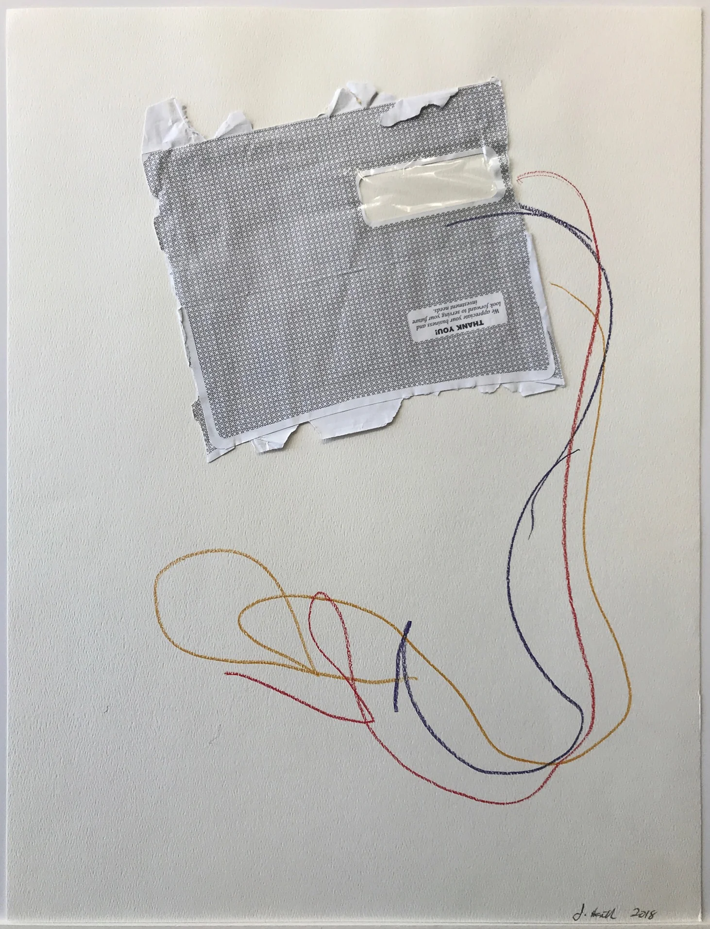 Janet Heath, In the Mailbox #2, 2018, mixed media on paper, 18 x 24 inches