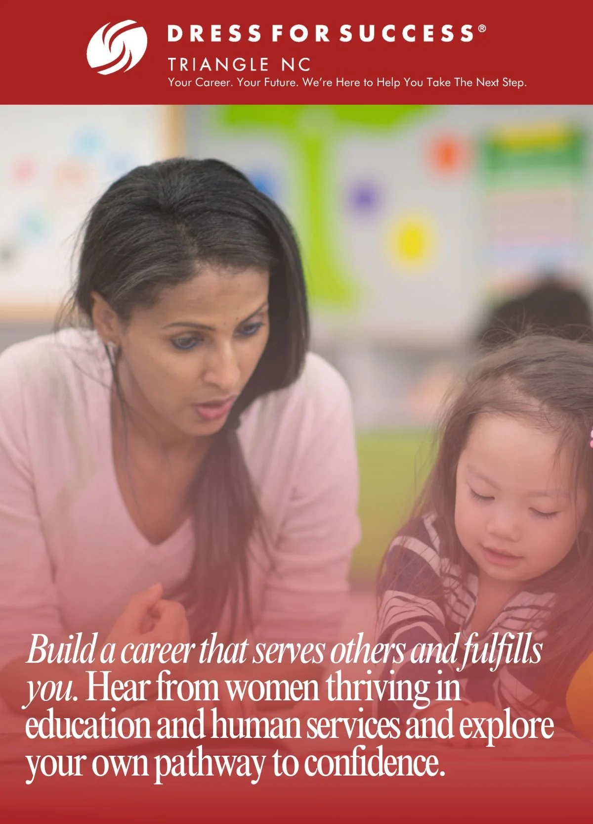 Are you considering a career in education or human services? 

Join Dress for Success Triangle NC tomorrow evening as we explore the skills, roles, and real-world pathways that lead to success in these purpose-driven fields. 

You&rsquo;ll hear from 