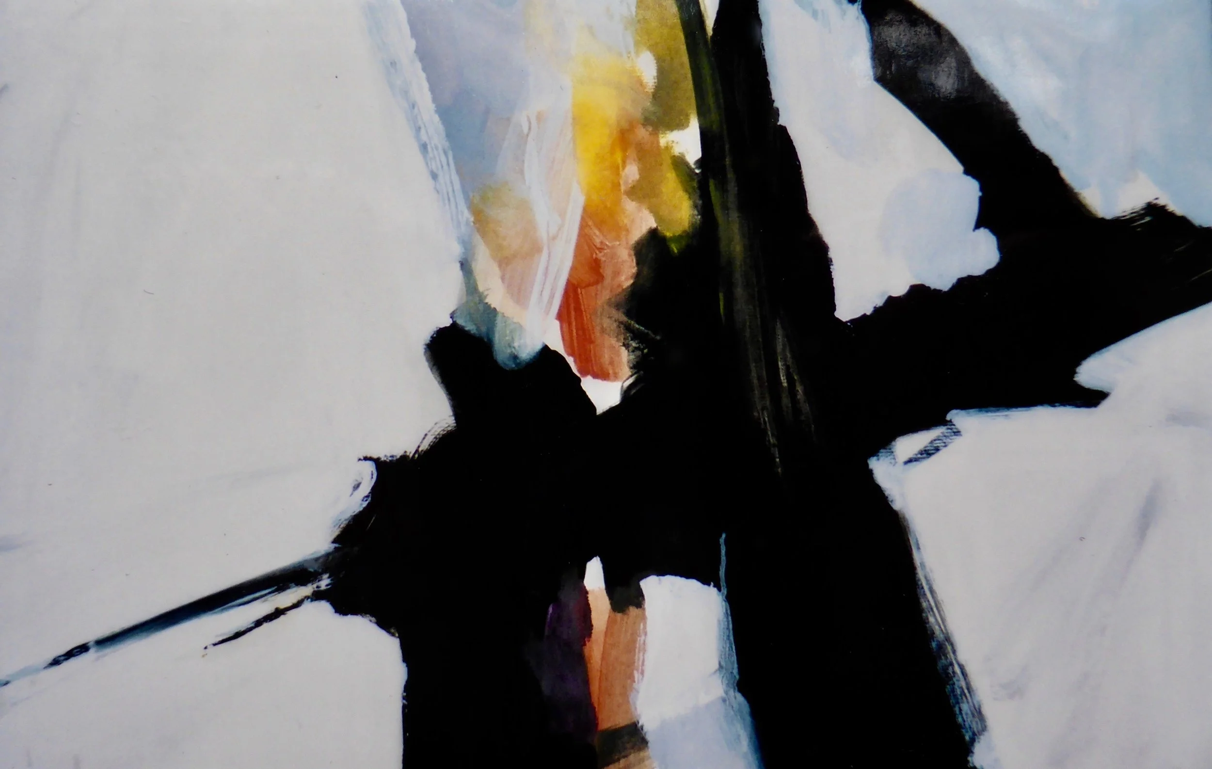 Abstract with Orange and Yellow oil on paper 75 x 50cm sold