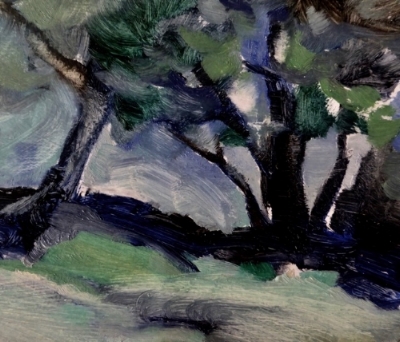 Trees at Pitwood II oil on paper 15 x 13 cm sold