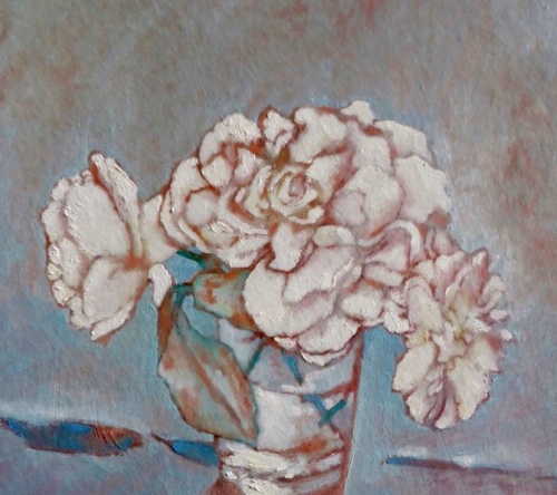 White Roses in Glass, oil on board, sold