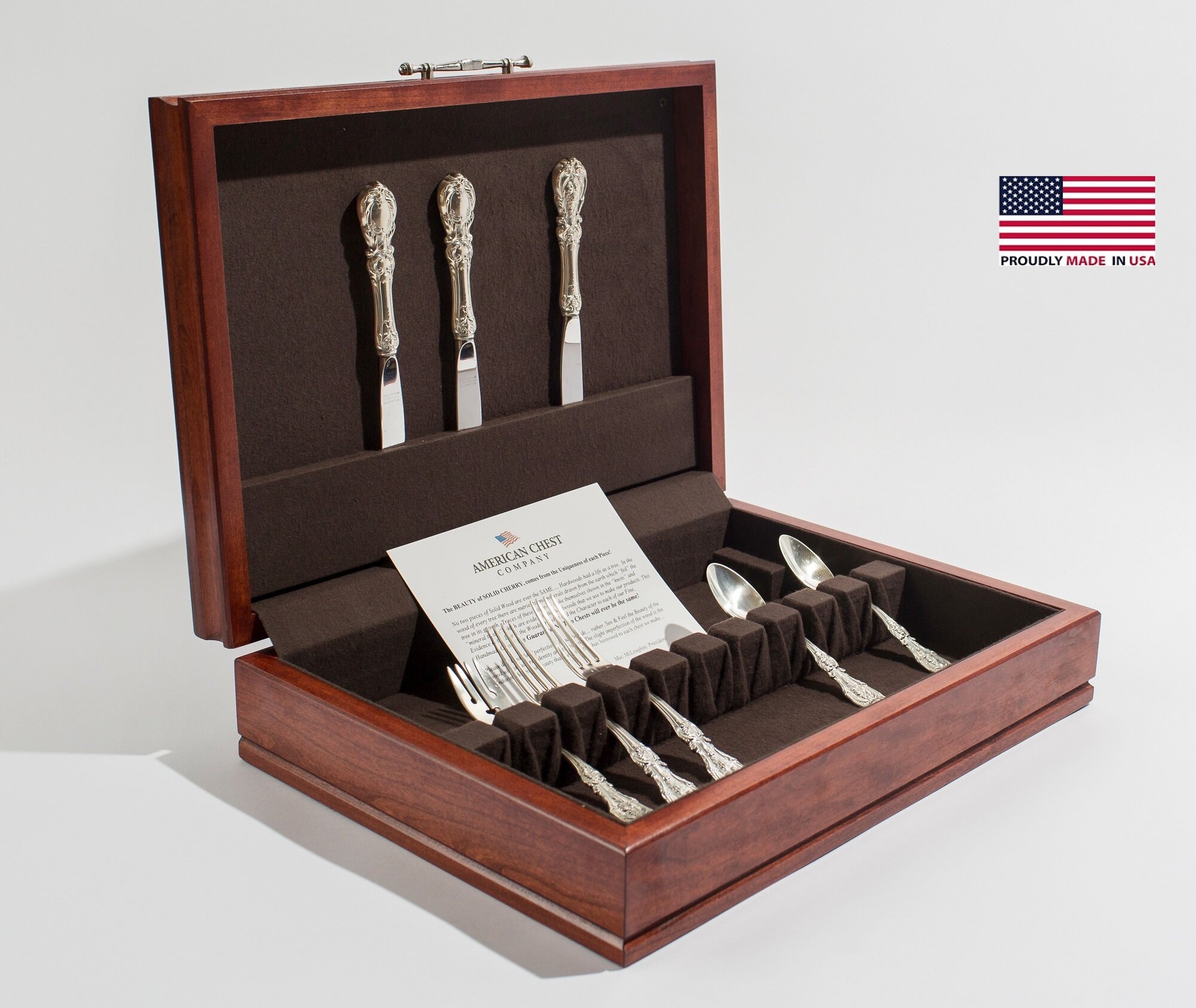 American Chest Canadian Antique Pine Divided Flatware Chest for Stainless Flatware, Brown
