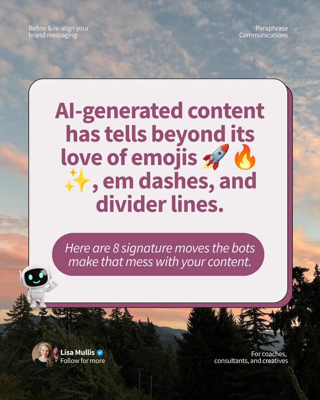 Content riddled with AI-isms is everywhere, and once you know its mannerisms, you can&rsquo;t unsee it. 

I&rsquo;m on a mission to rid the world of this riddled-ness.

I don&rsquo;t believe AI-assisted content is wrong or bad; I&rsquo;m a heavy user