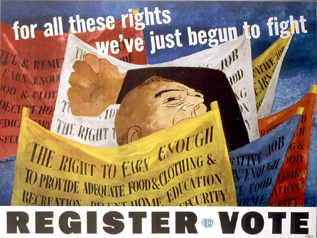 By Ben Shahn (1898-1969). For All These Rights We've Just Begun to Fight, CIO Political Action Committee, 1946. Courtesy of the HUC Skirball Cultural Center Museum Collection, Los Angeles, Library of Congress (164)hh0164s.jpg via https://www.loc.gov/exhibits/haventohome/haven-home.html#obj8, Public Domain, https://commons.wikimedia.org/w/index.php?curid=6426482