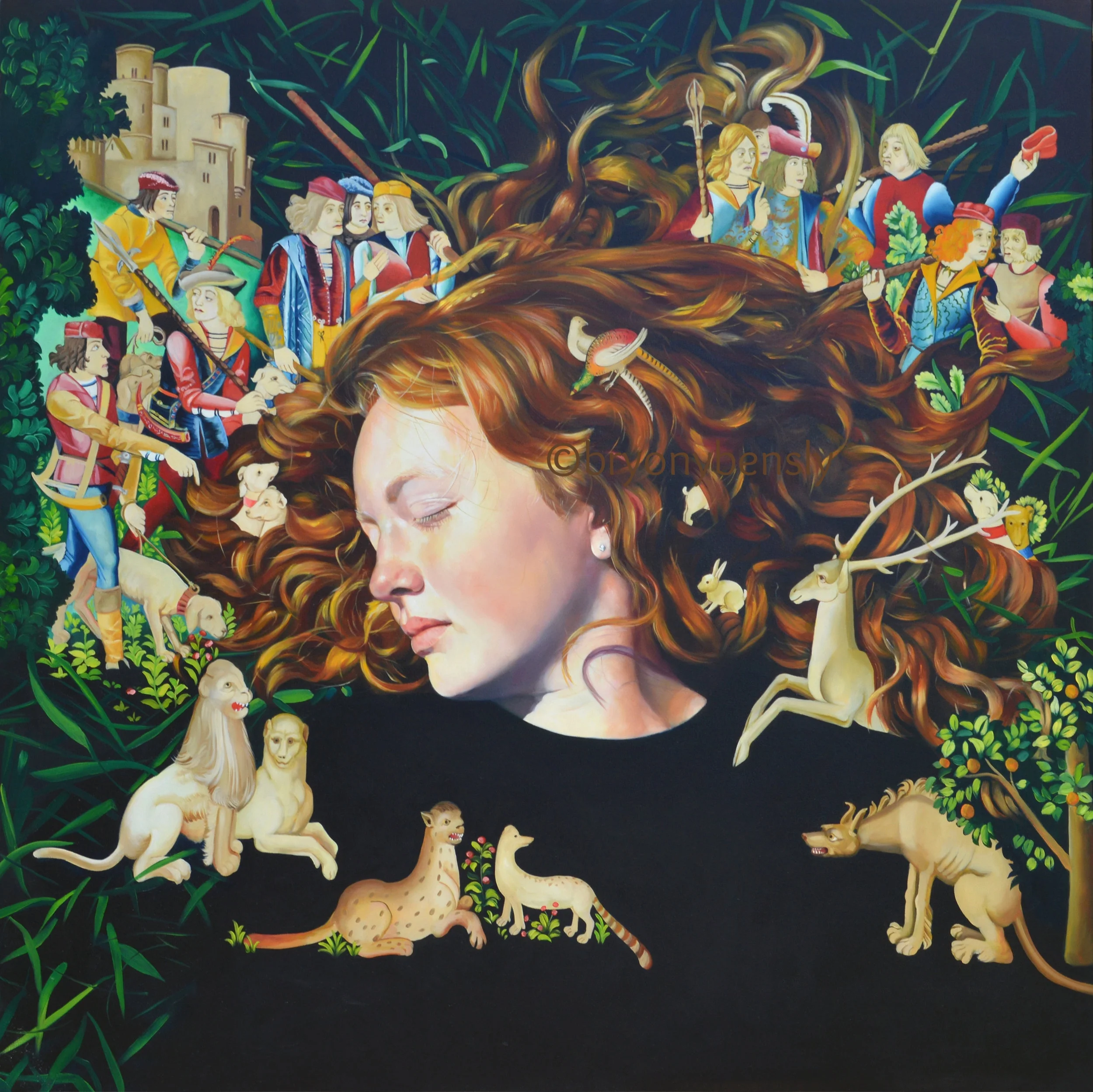 The Hunt for the Unicorn, oil on canvas, 36 x 36"