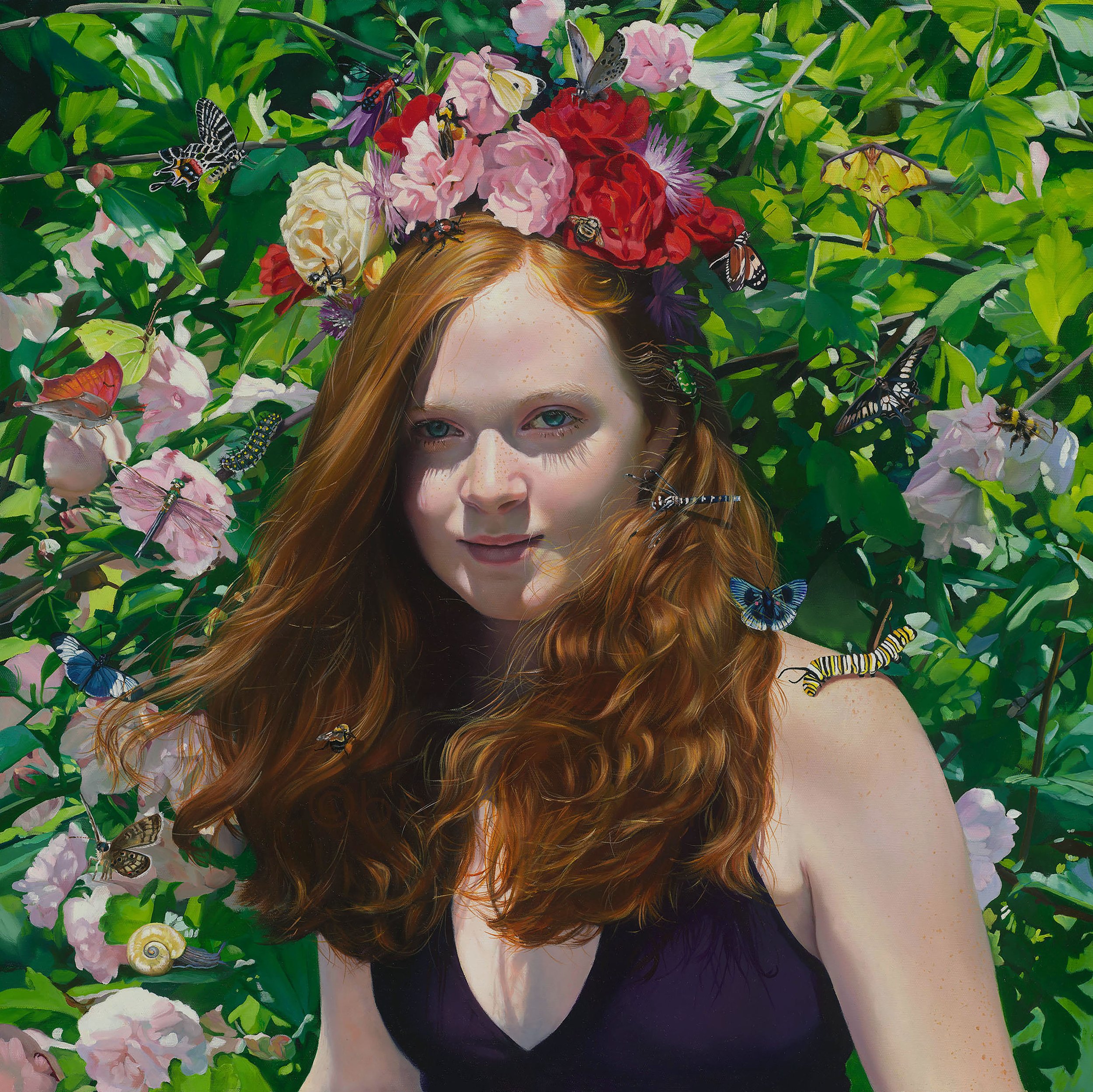 When she wears flowers in her hair, 30 x 30 ", oil on canvas