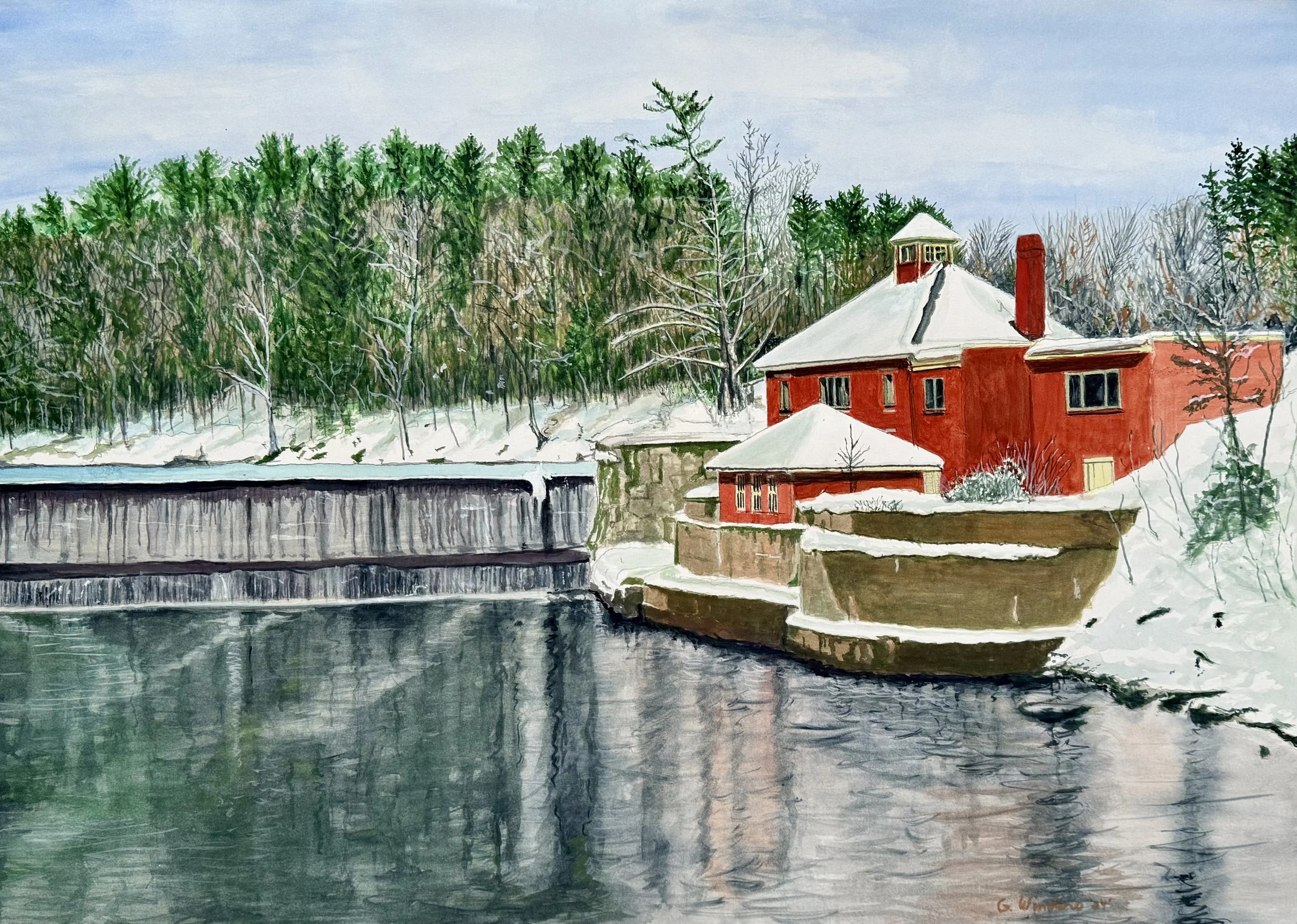 "Little River Solace" The Former Belfast Water Works, Little River, Belfast, Maine. original watercolor