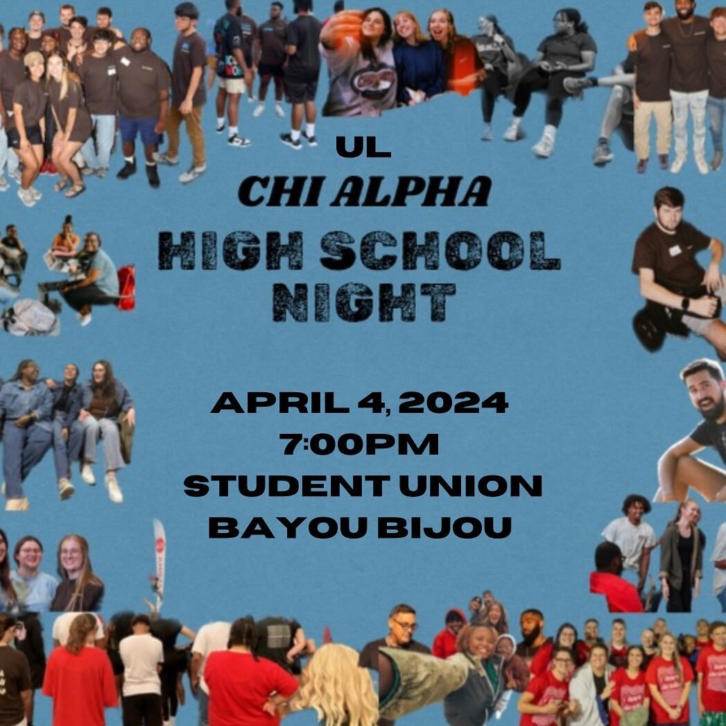 ATTENTION HIGH SCHOOL SENIORS!! 🎉 
UL Chi Alpha is having a night for you! 
If you want to see what we are about or what community can look like in college, you cannot miss this night! 
There will be a time of worship, a good word, and we will defin