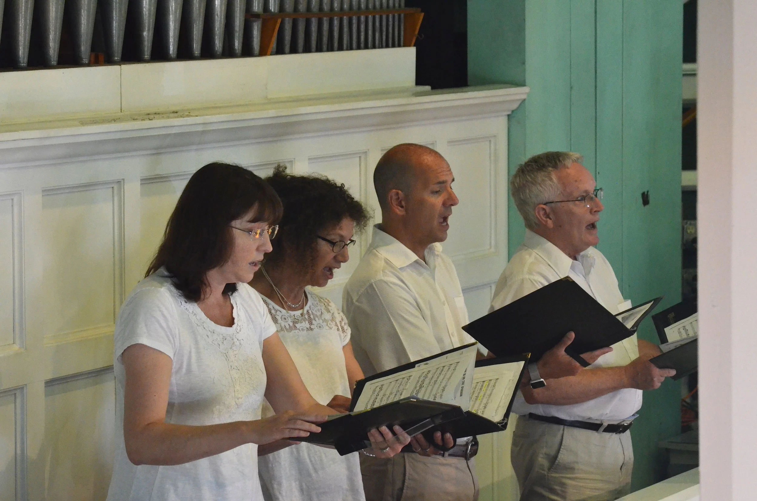 (L-R) Jennifer Friedman, Soprano; Martha Hudson, Alto; Ken Romeo, Tenor; Bradford Austin, Baritone
